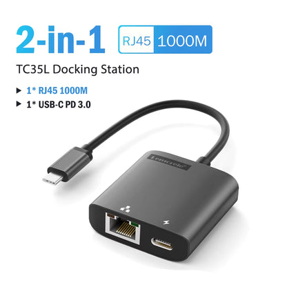 USB-C Gigabit RJ45 Adapter with PD 3.0 Passthrough Hub USB C RJ45 Gigabit Ethernet Speeds for Laptop