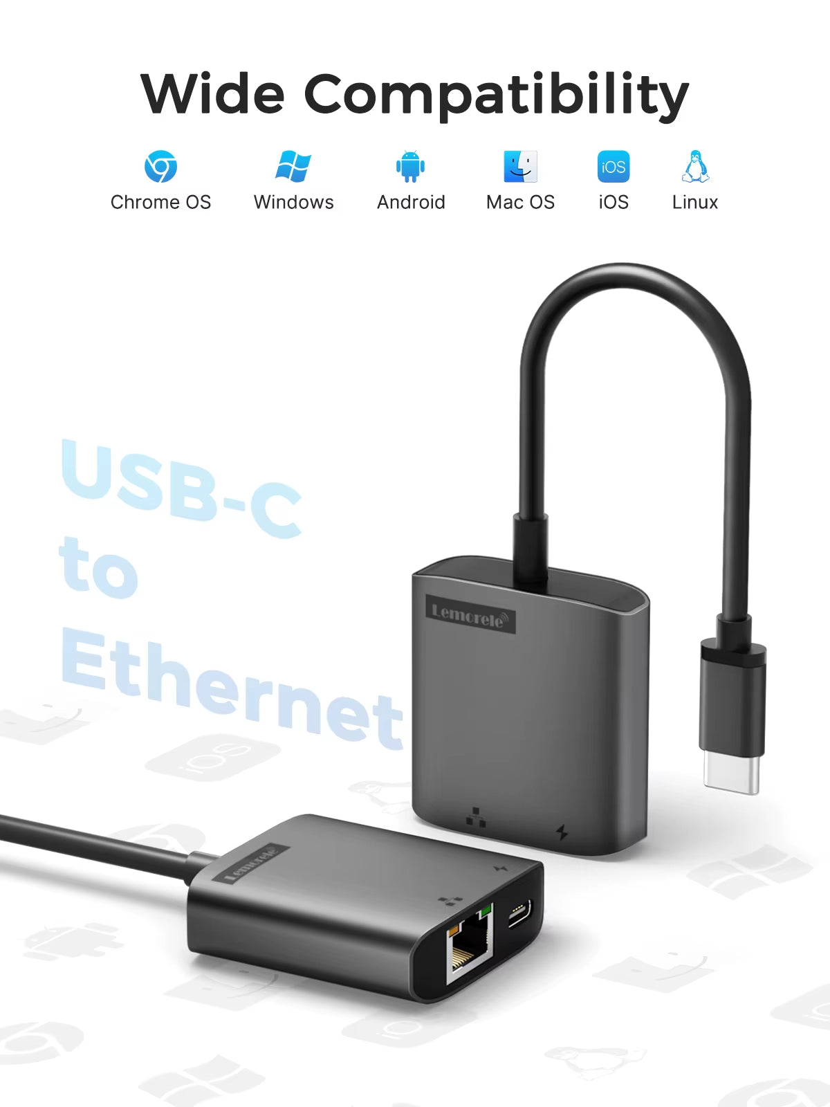 USB-C Gigabit RJ45 Adapter with PD 3.0 Passthrough Hub USB C RJ45 Gigabit Ethernet Speeds for Laptop