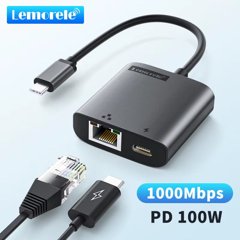 USB-C Gigabit RJ45 Adapter with PD 3.0 Passthrough Hub USB C RJ45 Gigabit Ethernet Speeds for Laptop