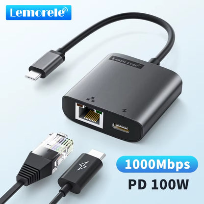 USB-C Gigabit RJ45 Adapter with PD 3.0 Passthrough Hub USB C RJ45 Gigabit Ethernet Speeds for Laptop